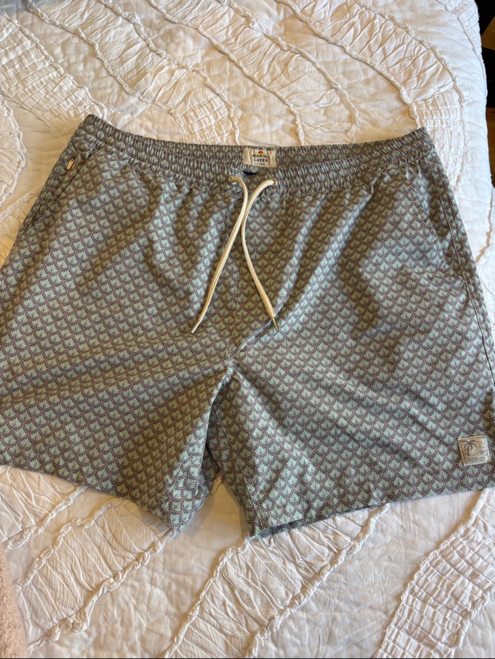 Marine Layer Men's Sage Green Patterned Athletic Shorts